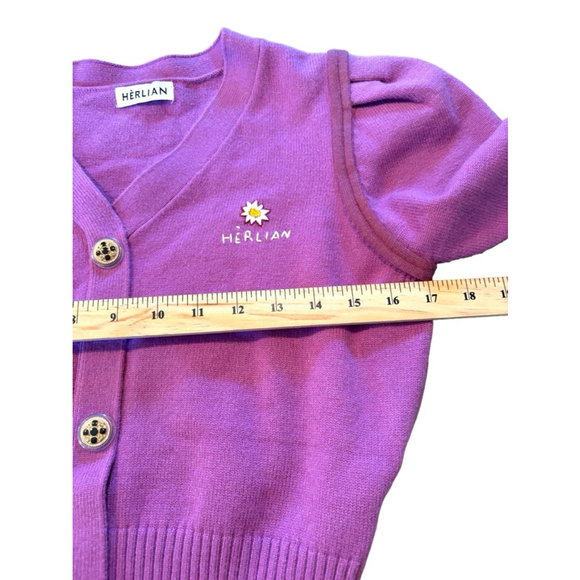 Herlian Knit Purple Short Sleeve Button Up Cardigan Sweater Women’s Size Large - Picture 4 of 9